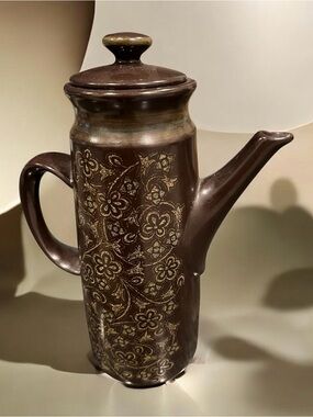 vintage 1960s Franciscan Madeira coffee pot with brown glaze and floral pattern